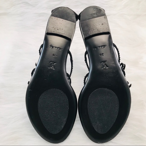 Louis Vuitton | Shoes | Louis Vuitton Suede Crystal Bow Sandals Black ...